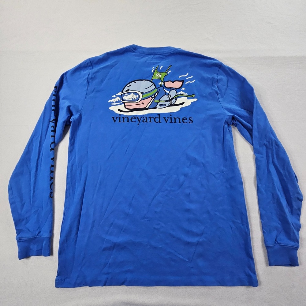 Vineyard Vines Skiing Blue Long Sleeve Cotton Pocket T-Shirt Men's M